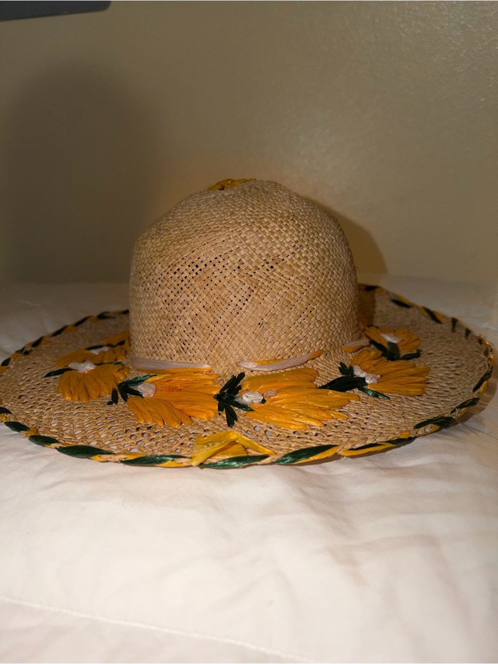 Handwoven Straw Sun Hat with Yellow Floral Trim